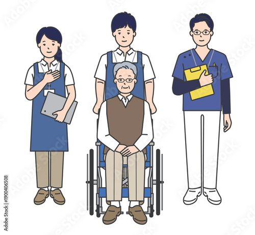 車椅子の高齢者と介護士のイラストベクター素材
