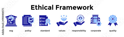 Ethical Framework Icon Set. Containing Esg, Policy, Standard, Values, Responsibility, Corporate, Quality