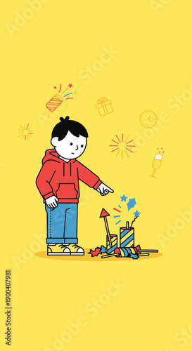 Child's Joyful Celebration With Colorful Fireworks Display In A Festive Setting