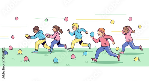 Children Enthusiastically Participating In An Easter Egg Hunt Activity