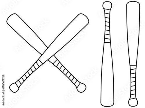 Black and white baseball bat illustration with crossed and upright positions. Perfect for sports, training, and athletic design themes