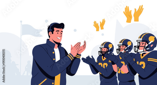 Coach Congratulates American Football Players Team Spirit Celebration
