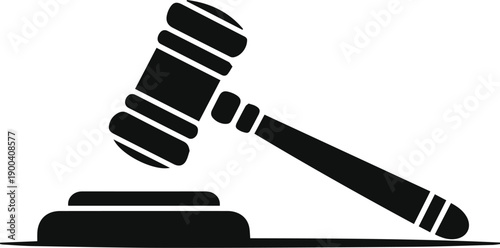 Minimalist black judge gavel hammer of justice silhouette vector icon