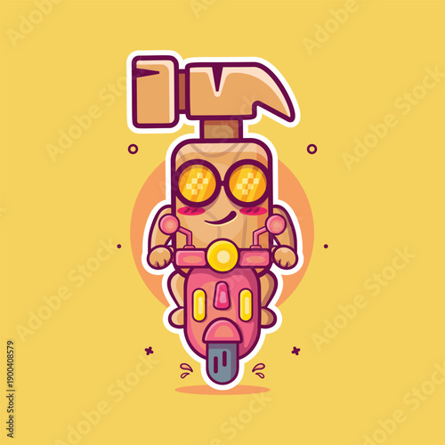 cool hammer character mascot riding scooter motorcycle isolated cartoon in flat style design