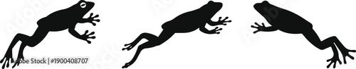 Set of Minimalist black frog leaping forward silhouette vector icon