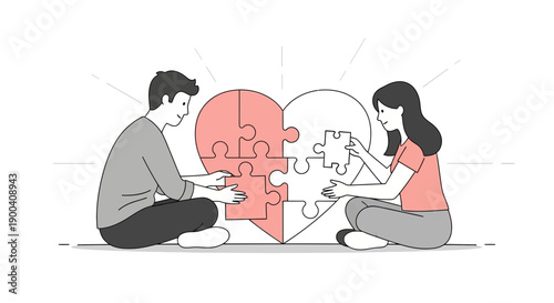 Connecting Hearts A Couple Assembling A Heart Shaped Puzzle Symbolizing Unity and Togetherness