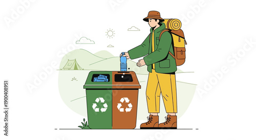Conscious Traveler Disposes Of Waste Responsibly In Nature Bin