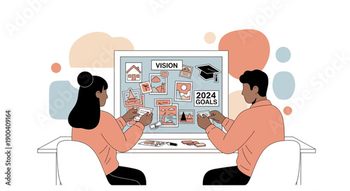 Couple Collaborating On Vision Board For Future Aspirations And Goals