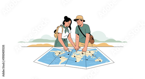 Couple Planning An Exciting Global Adventure Together
