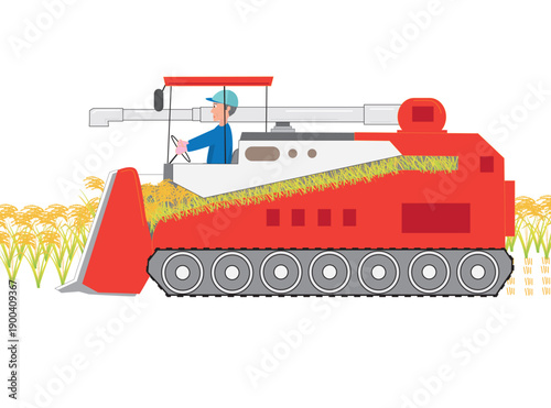 米の収穫作業をしている農家