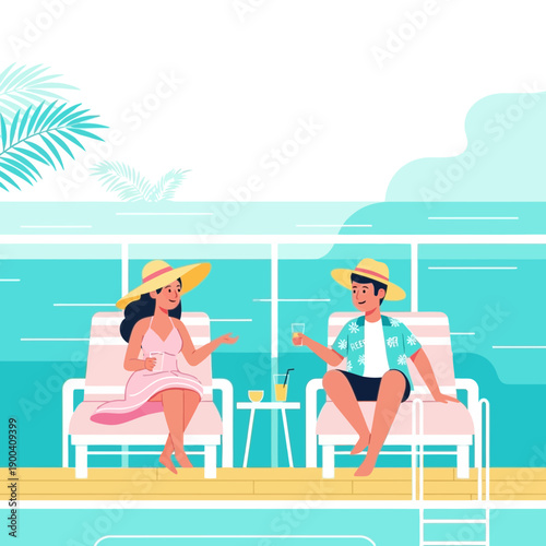 Couple Relaxing By The Pool Enjoying Vacation Together