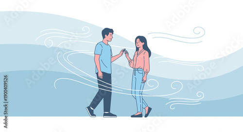 Couple's Gentle Connection Amidst Whispering Breezes and Serene Waters