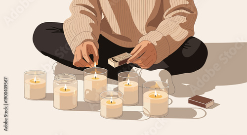 Cozy Ambiance Person Lighting Candles Creating Warm Evening Atmosphere
