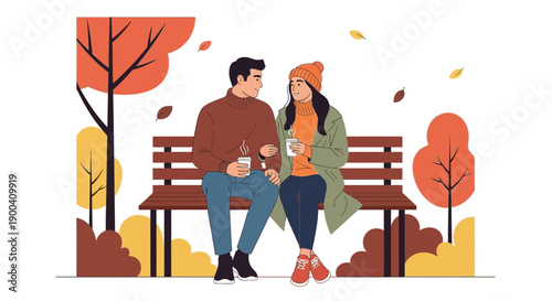 Cozy Couple Enjoying Autumn Day Outdoor Coffee Break Together