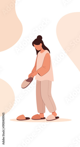 Cozy Home Comforts: Woman's Evening Routine with Slippers and Relaxation