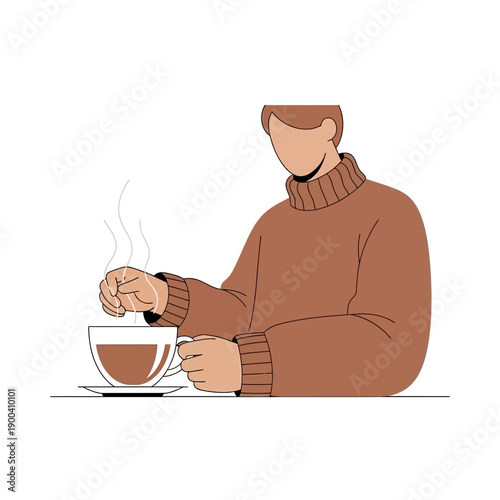 Cozy Morning Beverage Preparation With Steaming Cup Enjoyed by Faceless Person