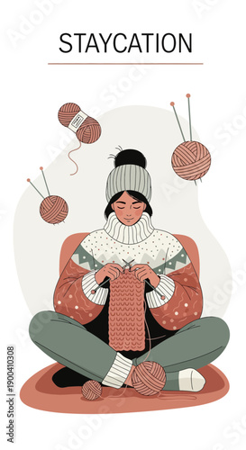 Cozy Staycation Knitting Hobby Relaxing At Home Comfort