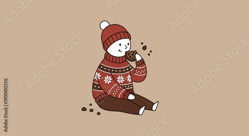 Cozy Winter Character Enjoys A Delicious Chocolate Chip Cookie Treat
