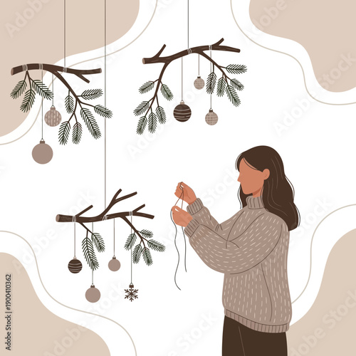 Cozy Winter Decor Crafting Festive Ornaments On Natural Branches