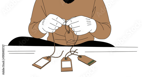 Crafting Price Tags For Retail Goods Hands At Work Preparing Labels For Sale