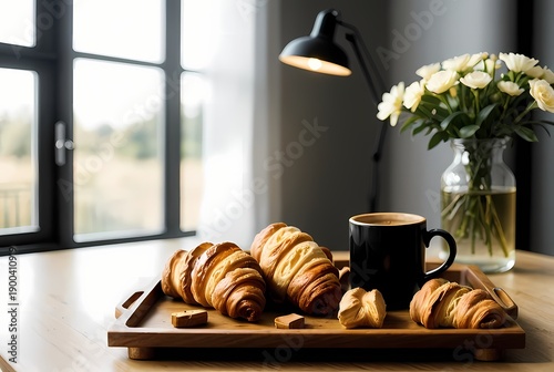 breakfast with coffee and croissant