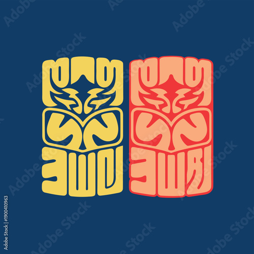 Retro Pop Art Stylized Tiki Mask Totem Panels Vector Design