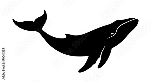 Black silhouette of a whale swimming.