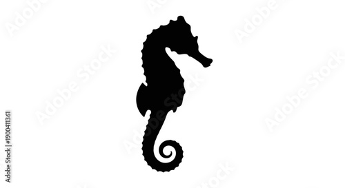 Black silhouette of a seahorse swimming.