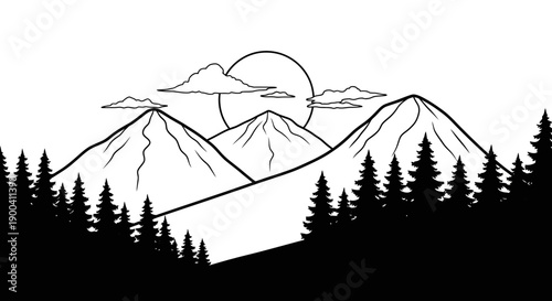 Black silhouette of pine trees.