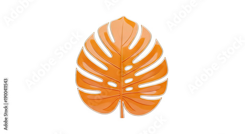 Glossy Orange Monstera Leaf on White Background