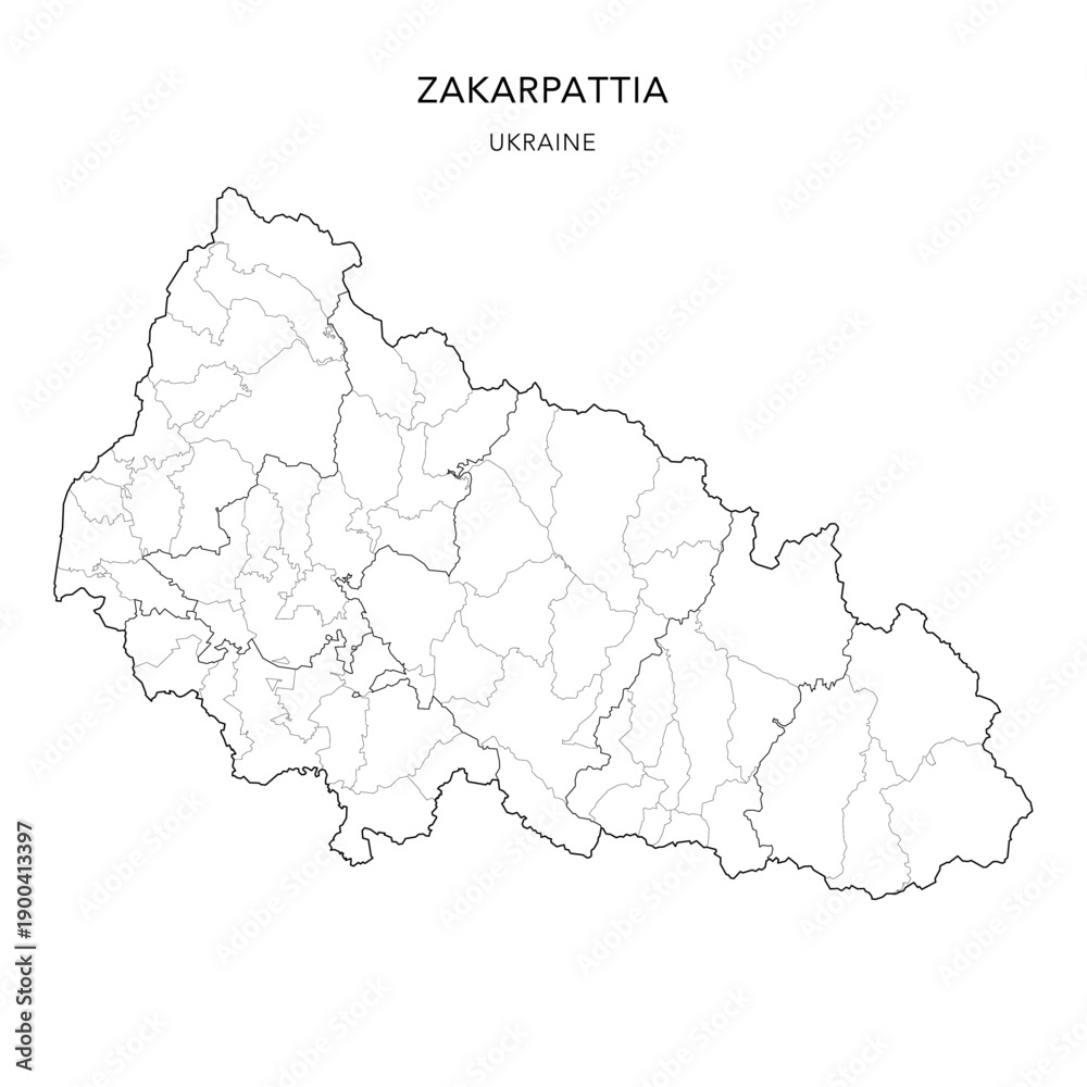 Obraz premium Vector Map of Zakarpattia Oblast with Administrative Subdivisions of Raions (Districts) and Hromadas (Communities) of Zakarpattia - Ukraine 2026