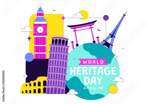 World Heritage Day Vector Illustration on April 18 Celebrating Commemorative Monuments And Historic Sites From Multiple Countries With Flat Background