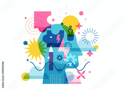 Vibrant creative mind concept with lightbulb and gears