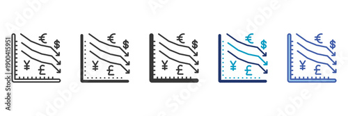 currency instability icon set consisting of multiple styles vector illustration