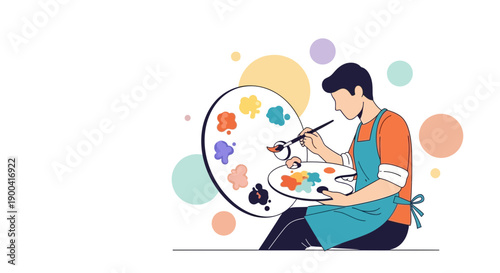 Creative Artist Mixing Colors With A Palette And Brush Minimalist Style