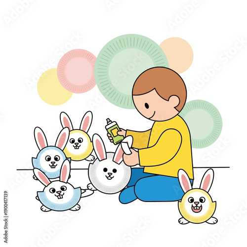 Creative Child Crafting Adorable Bunny Decorations With Glue