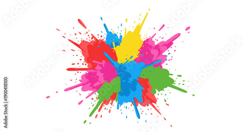 Vibrant paint splatters in various colors on a clean surface viewed from directly above showcasing creativity and artistry