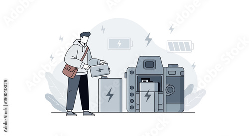 Creative Representation Of A Photographer Changing Camera Battery