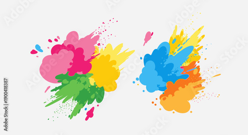 Vibrant Paint Splashes on White Surface from Direct Viewpoint