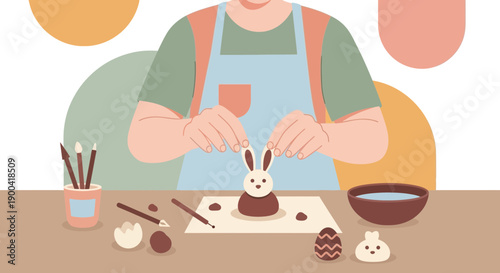 Creative Process Of Sculpting A Playful Easter Bunny With Delightful Decorations