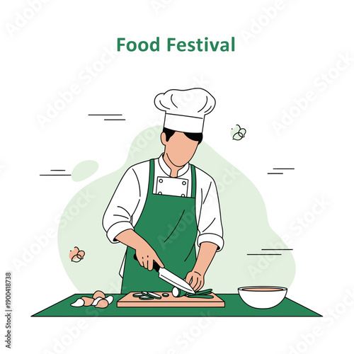 Culinary Artist Prepares Fresh Ingredients At A Vibrant Food Festival Event