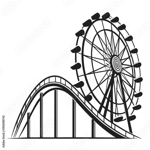 Ferris Wheel and Roller Coaster Icon – Amusement Park Silhouette