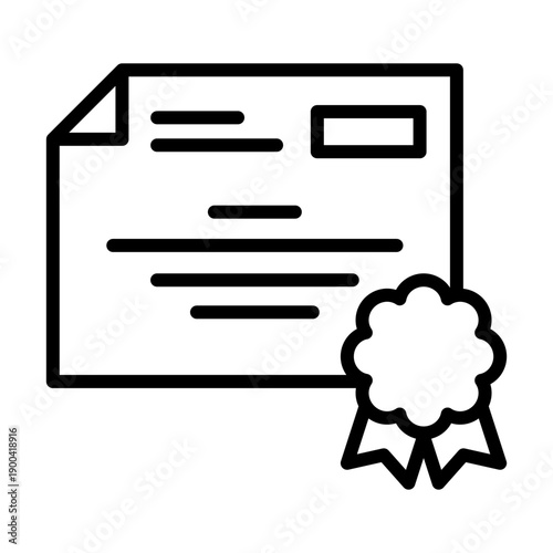 Black line icon certificate education award. Minimalist Online course or E Learning outline symbol design.