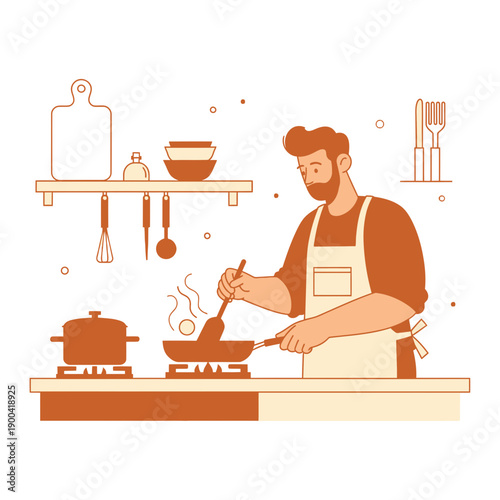 Culinary Master Creating Delicious Meals In A Modern Kitchen