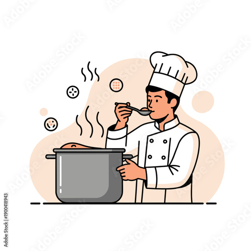 Culinary Master Tasting Delicious Dish Prepared With Passion And Skill