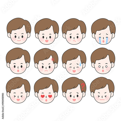 Man Facial Expression Emotion Icon Set