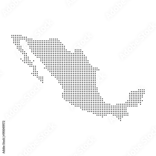 Halftone Mexico map with dot pattern. Black and white Mexico map digital simple travel infographics. Vector isolated concept