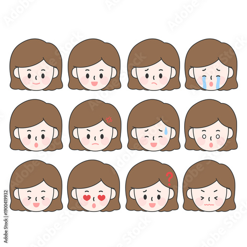 Woman Facial Expression Emotion Icon Set