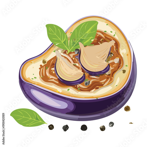 Healthy vegetable and herb bruschetta served on a rustic slice of bread for appetizer platter - Vector Illustration