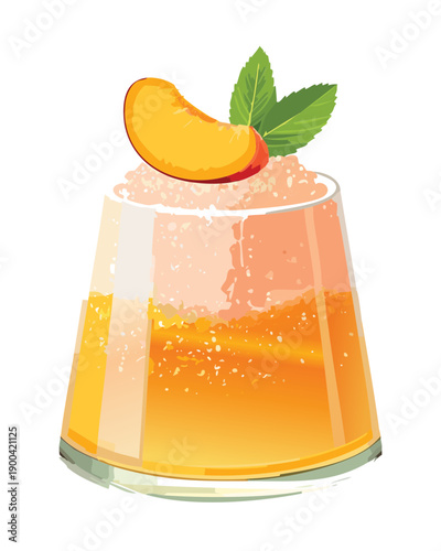 Tall glass of orange fruit jelly with peach slices for refreshing sweet summer dessert treat - Vector Illustration